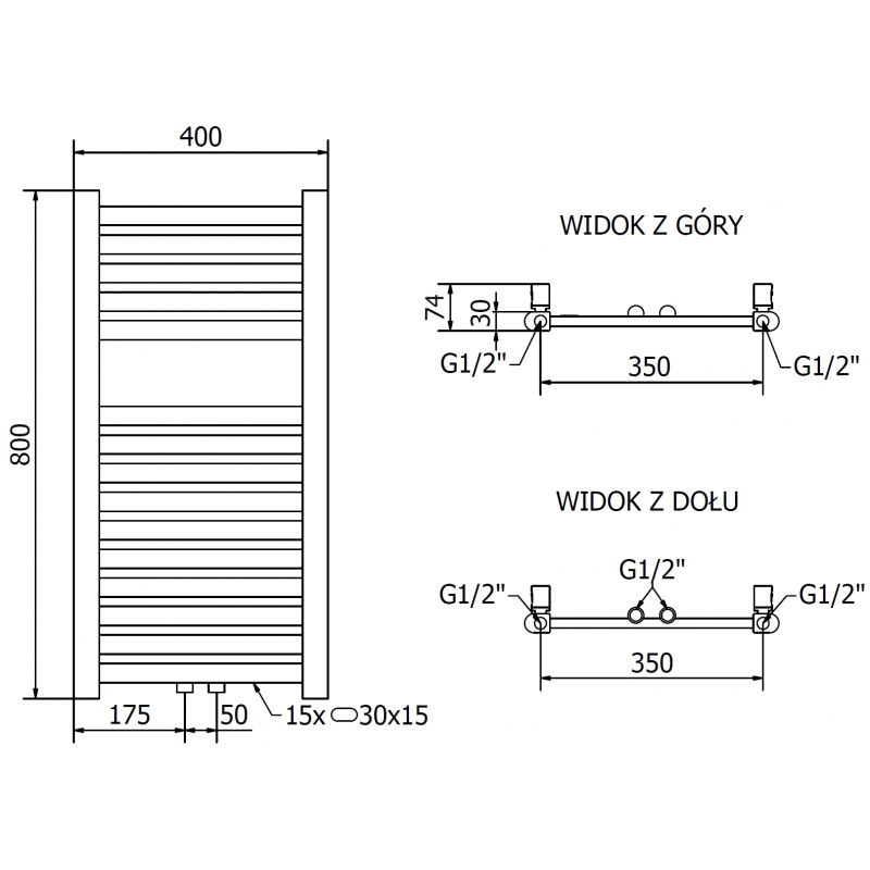 Mexen Hades radiateur de salle de bain 800 x 400 mm, 253 W, doré - W104-0800-400-00-50
