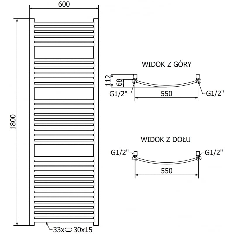 Mexen Helios radiateur de salle de bains 1800 x 600 mm, 782 W, doré - W103-1800-600-00-50