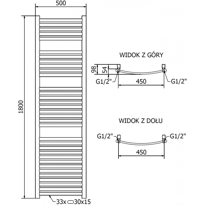 Mexen Helios radiateur électrique 1800 x 500 mm, 900 W, doré - W103-1800-500-2900-50