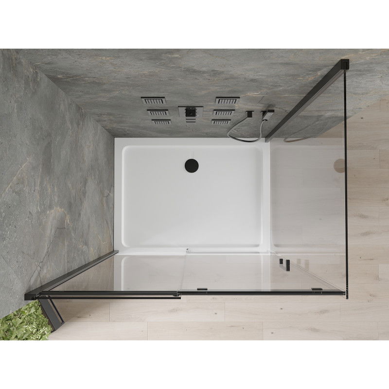 Mexen Omega cabine de douche coulissante 130 x 90 cm, transparent, noir + receveur Flat, blanc - 825-130-090-70-00-4010B