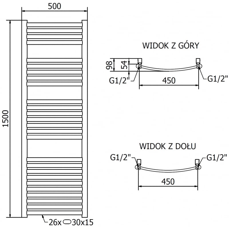 Mexen Helios radiateur de salle de bain 1500 x 500 mm, 534 W, doré - W103-1500-500-00-50