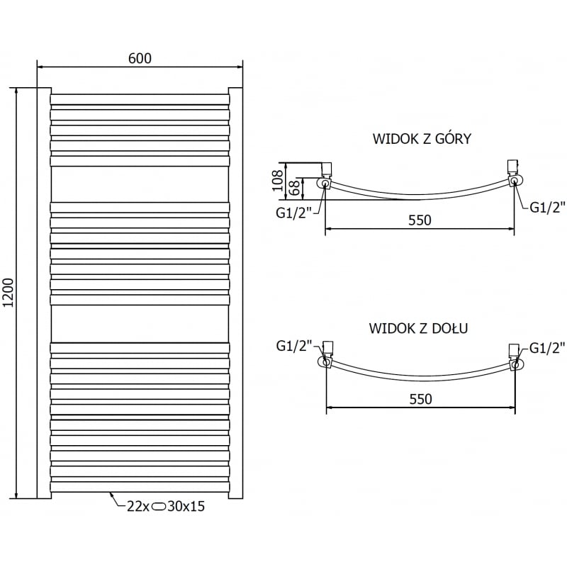 Mexen Helios radiateur de salle de bain 1200 x 600 mm, 521 W, doré - W103-1200-600-00-50