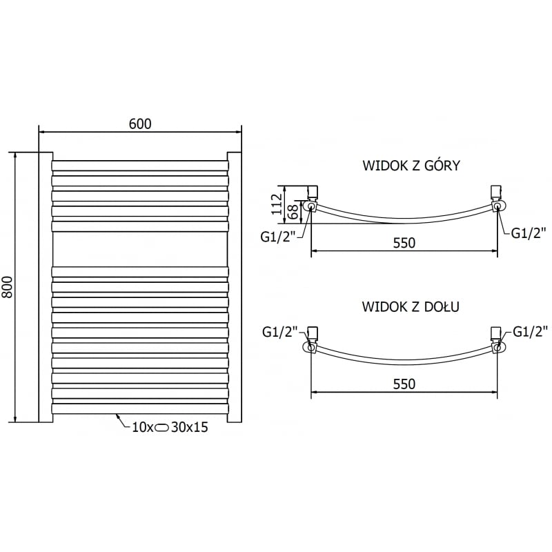 Mexen Helios radiateur de salle de bain 800 x 600 mm, 354 W, doré - W103-0800-600-00-50