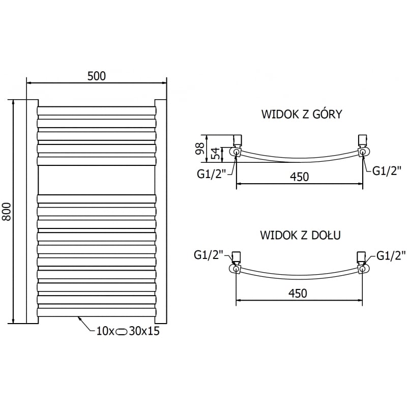 Mexen Helios radiateur de salle de bain 800 x 500 mm, 301 W, doré - W103-0800-500-00-50