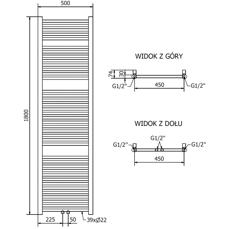 Mexen Mars radiateur électrique 1800 x 500 mm, 600 W, doré - W110-1800-500-2600-50