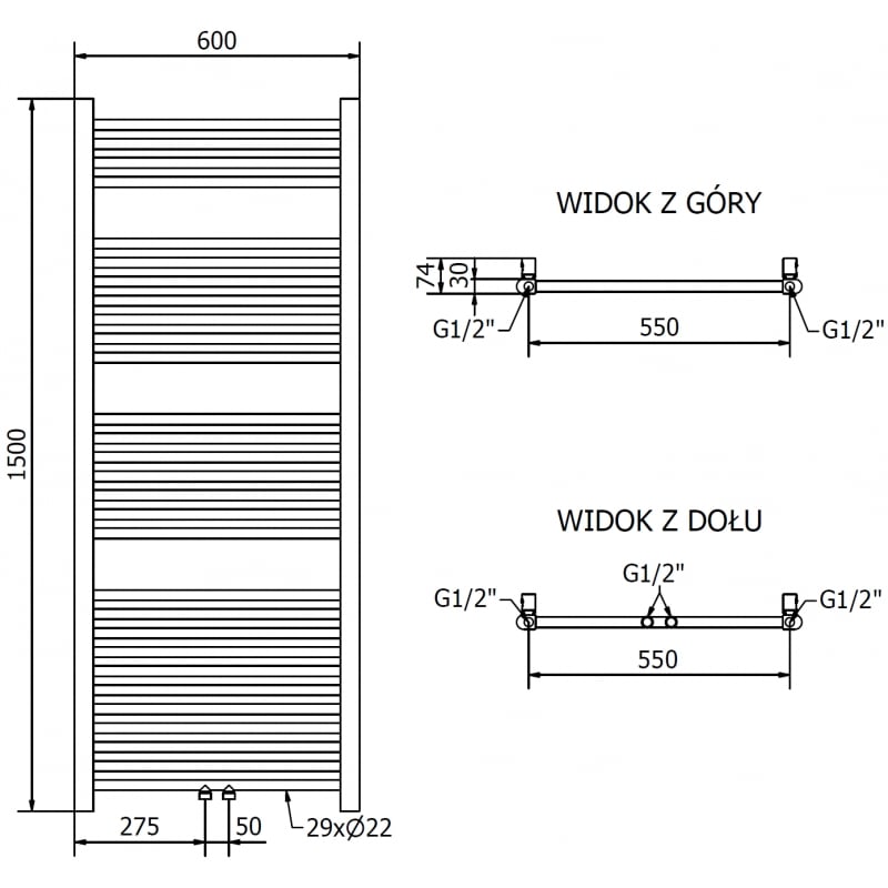 Mexen Mars radiateur électrique 1500 x 600 mm, 600 W, doré - W110-1500-600-2600-50
