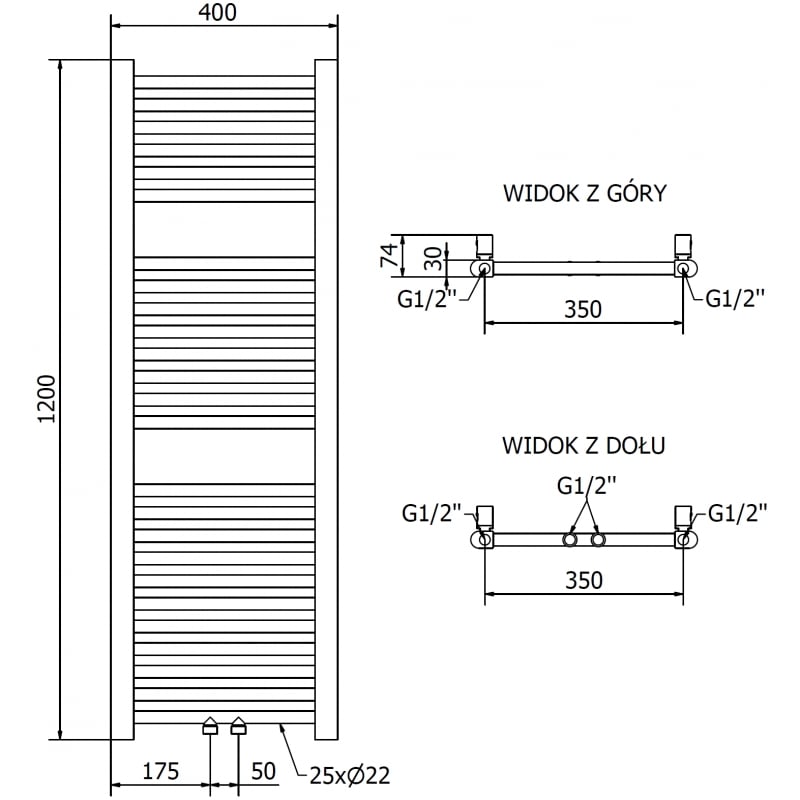 Mexen Mars radiateur électrique 1200 x 400 mm, 300 W, doré - W110-1200-400-2300-50