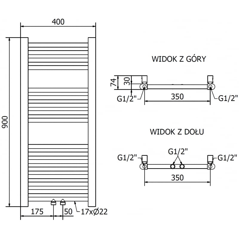 Mexen Mars radiateur électrique 900 x 400 mm, 300 W, doré - W110-0900-400-2300-50
