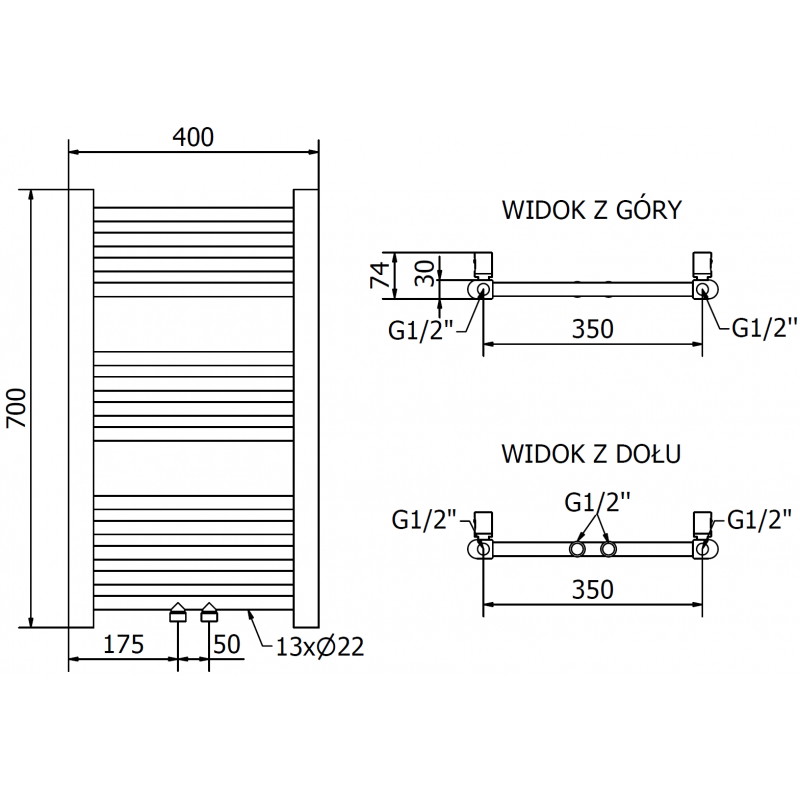 Mexen Mars radiateur électrique 700 x 400 mm, 300 W, doré - W110-0700-400-2300-50