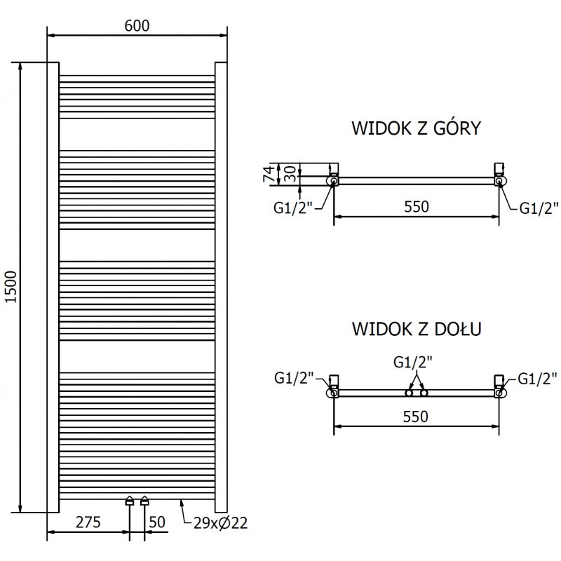 Mexen Mars radiateur de salle de bain 1500 x 600 mm, 576 W, doré - W110-1500-600-00-50