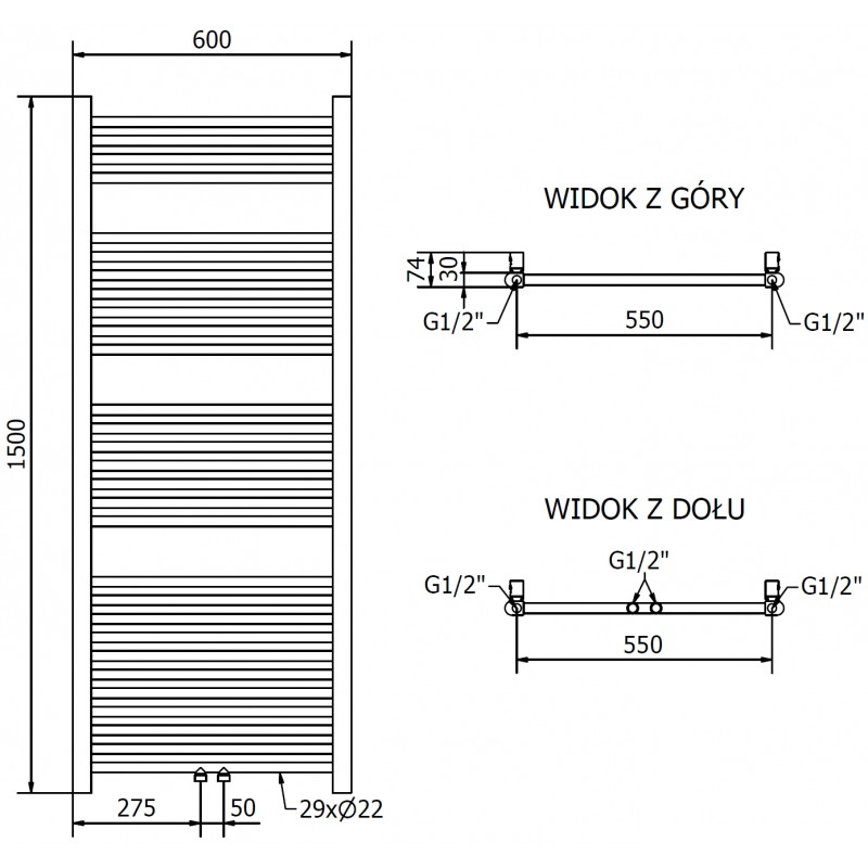 Mexen Mars radiateur de salle de bains 1500 x 600 mm, 576 W, doré - W110-1500-600-00-50