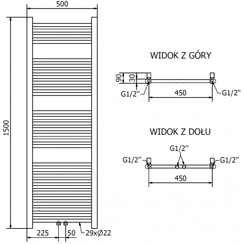 Mexen Mars radiateur de salle de bain 1500 x 500 mm, 494 W, doré - W110-1500-500-00-50