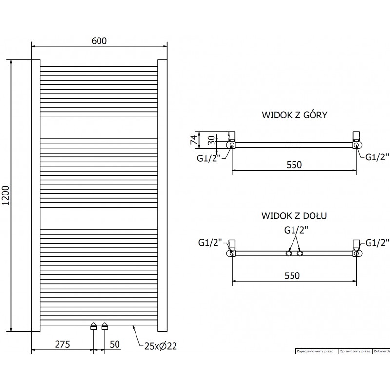 Mexen Mars radiateur de salle de bain 1200 x 600 mm, 487 W, doré - W110-1200-600-00-50