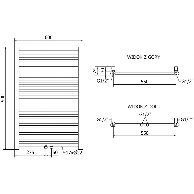 Mexen Mars radiateur de salle de bains 900 x 600 mm, 340 W, doré - W110-0900-600-00-50