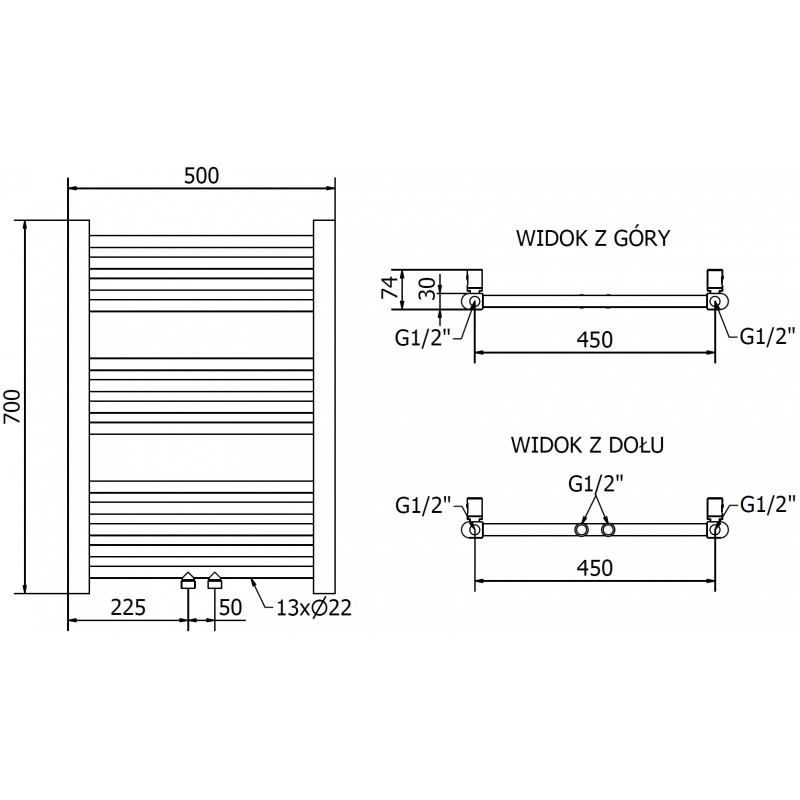 Mexen Mars radiateur de salle de bains 700 x 500 mm, 224 W, doré - W110-0700-500-00-50