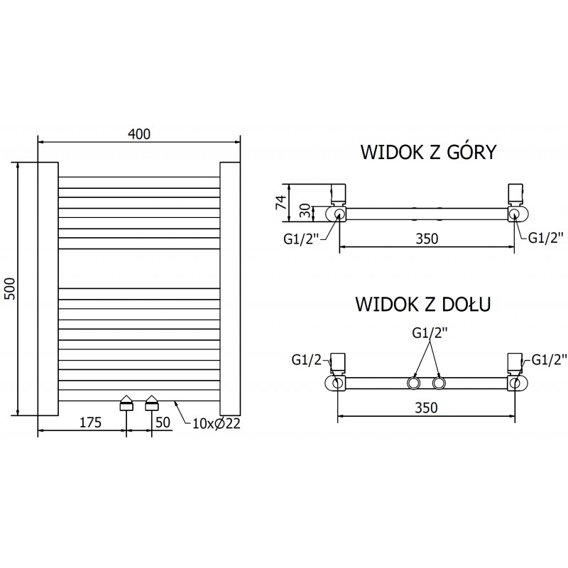 Mexen Mars radiateur de salle de bain 500 x 400 mm, 141 W, doré - W110-0500-400-00-50