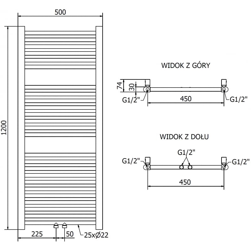 Mexen Mars radiateur de salle de bain 1200 x 500 mm, 417 W, doré - W110-1200-500-00-50