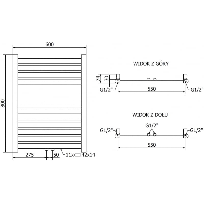 Mexen Uran radiateur électrique 800 x 600 mm, 300 W, doré - W105-0800-600-2300-50