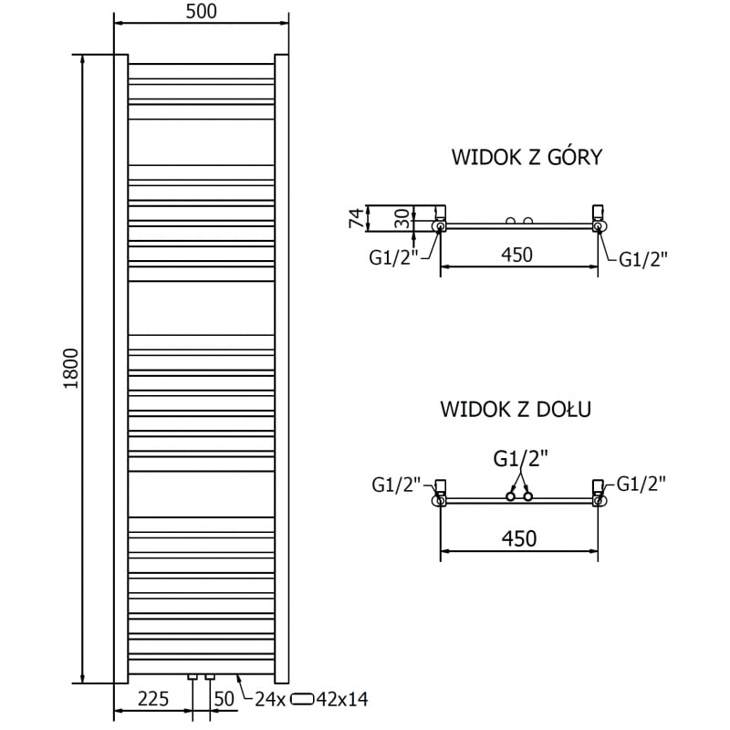 Mexen Uran radiateur de salle de bain 1800 x 500 mm, 633 W, doré - W105-1800-500-00-50
