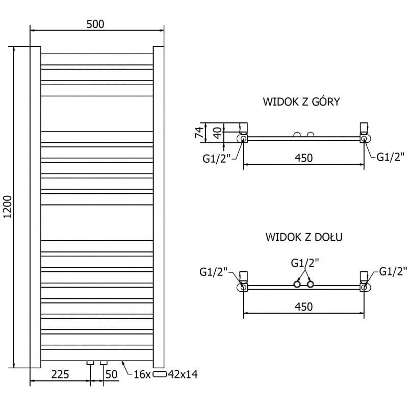 Mexen Uran radiateur de salle de bain 1200 x 500 mm, 422 W, doré - W105-1200-500-00-50