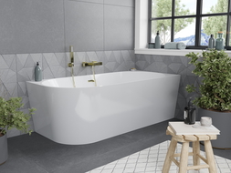 Mexen Mia baignoire autoportante d'angle droite 140 x 75 cm, blanche, trop-plein doré - 52691407500P-50