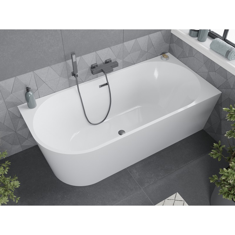 Mexen Mia baignoire autoportante d'angle droite 140 x 75 cm, blanche, trop-plein gun gray brossé - 52691407500P-66