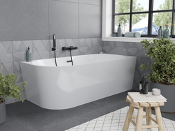 Mexen Mia baignoire indépendante d'angle droite 140 x 75 cm, blanche, trop-plein noir - 52691407500P-70