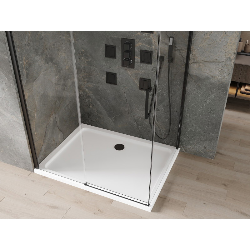 Mexen Omega cabine de douche coulissante 130 x 100 cm, transparent, noir + receveur Flat, blanc - 825-130-100-70-00-4010B