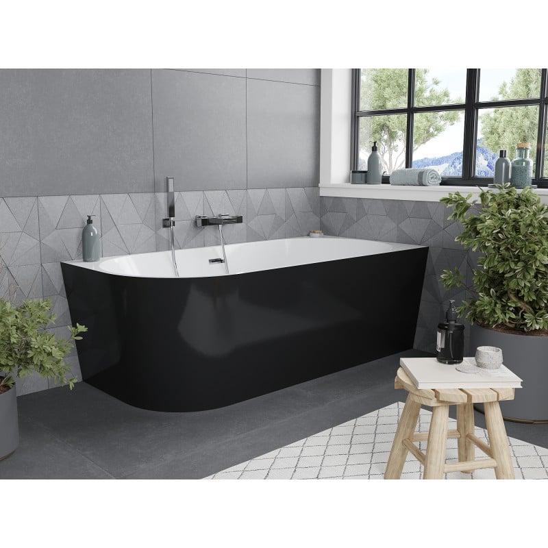 Mexen Mia baignoire autoportante d'angle droit 140 x 75 cm, blanc/noir, trop-plein chromé - 52691407575P-01