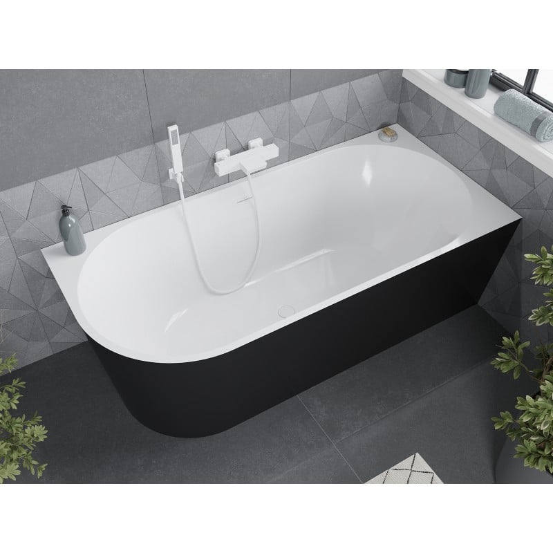 Mexen Mia baignoire autoportante d'angle droit 140 x 75 cm, blanche/noire, trop-plein blanc - 52691407575P-20