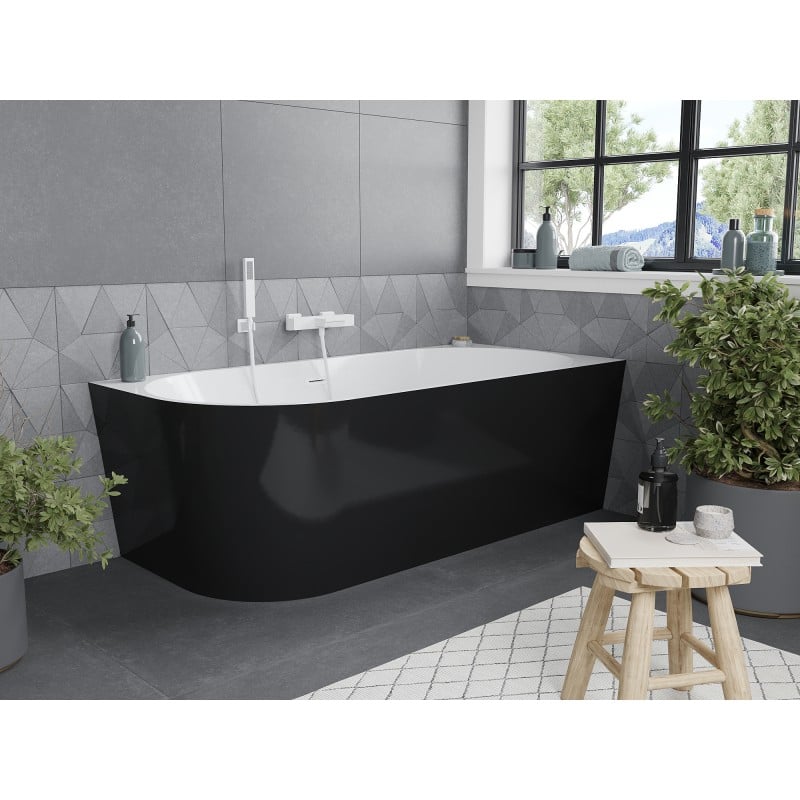 Mexen Mia baignoire autoportante d'angle droit 140 x 75 cm, blanche/noire, trop-plein blanc - 52691407575P-20