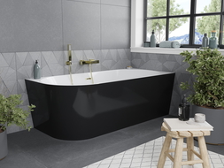 Mexen Mia baignoire autoportante d'angle droite 140 x 75 cm, blanc/noir, trop-plein doré brossé - 52691407575P-55