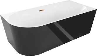 Mexen Mia baignoire autoportante d'angle droite 140 x 75 cm, blanc/noir, trop-plein or rose - 52691407575P-60