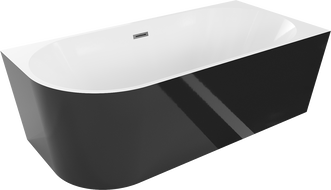 Mexen Mia baignoire autoportante d'angle droite 140 x 75 cm, blanche/noire, trop-plein gris fusil brossé - 52691407575P-66