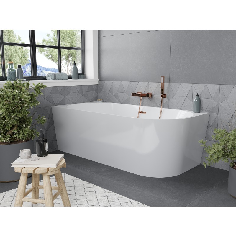 Mexen Mia baignoire autoportante d'angle gauche 140 x 75 cm, blanche, trop-plein or rose - 52691407500L-60