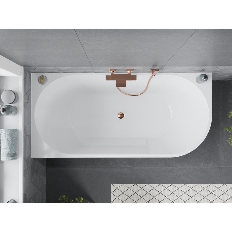 Mexen Mia baignoire autoportante d'angle gauche 140 x 75 cm, blanche, trop-plein or rose - 52691407500L-60