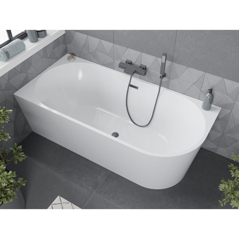 Mexen Mia baignoire autoportante d'angle gauche 140 x 75 cm, blanche, trop-plein gun metal - 52691407500L-95