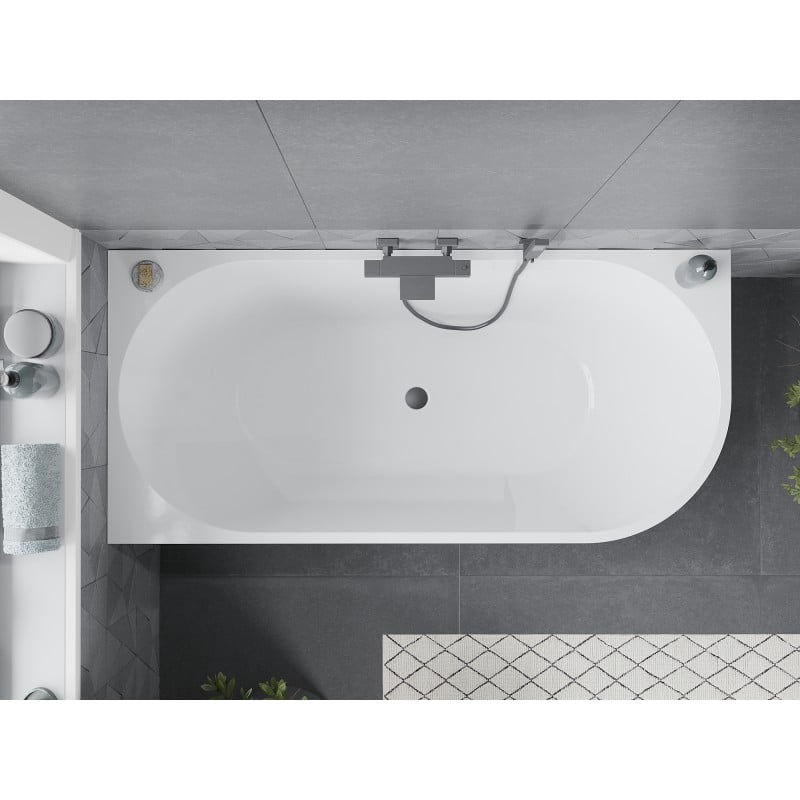 Mexen Mia baignoire autoportante d'angle gauche 140 x 75 cm, blanche, trop-plein gun metal - 52691407500L-95