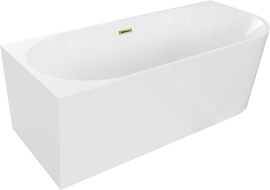 Mexen Mia baignoire autoportante d'angle gauche 140 x 75 cm, blanche, trop-plein doré - 52691407500L-50