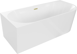 Mexen Mia baignoire îlot d'angle gauche 140 x 75 cm, blanc, trop-plein doré brossé - 52691407500L-55