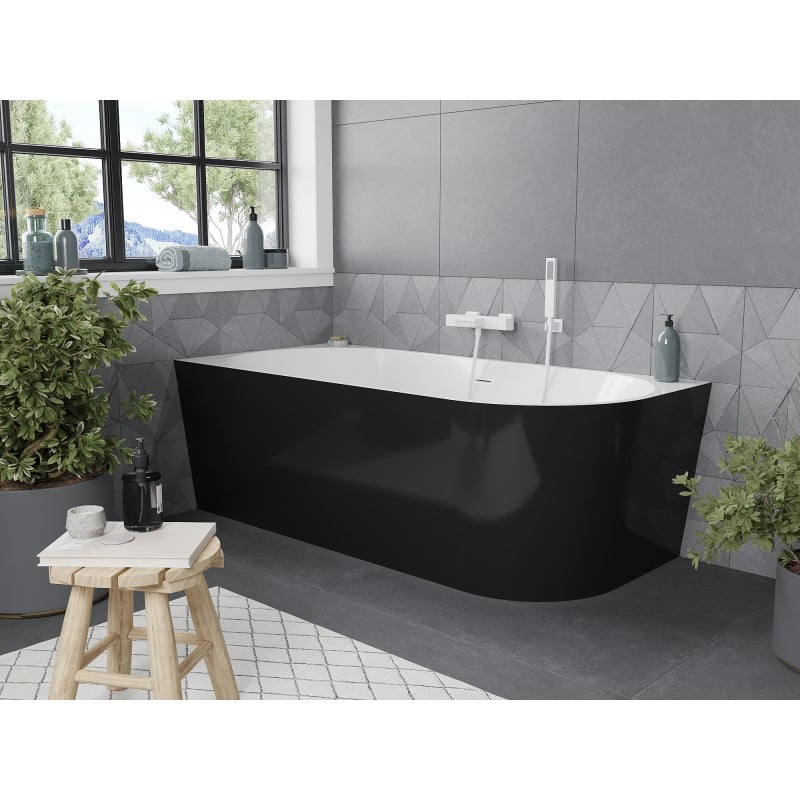 Mexen Mia baignoire autoportante d'angle gauche 140 x 75 cm, blanc/noir, trop-plein blanc - 52691407575L-20