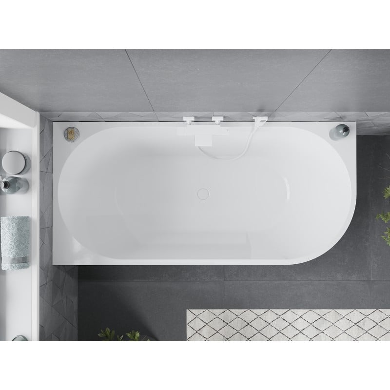Mexen Mia baignoire autoportante d'angle gauche 140 x 75 cm, blanc/noir, trop-plein blanc - 52691407575L-20