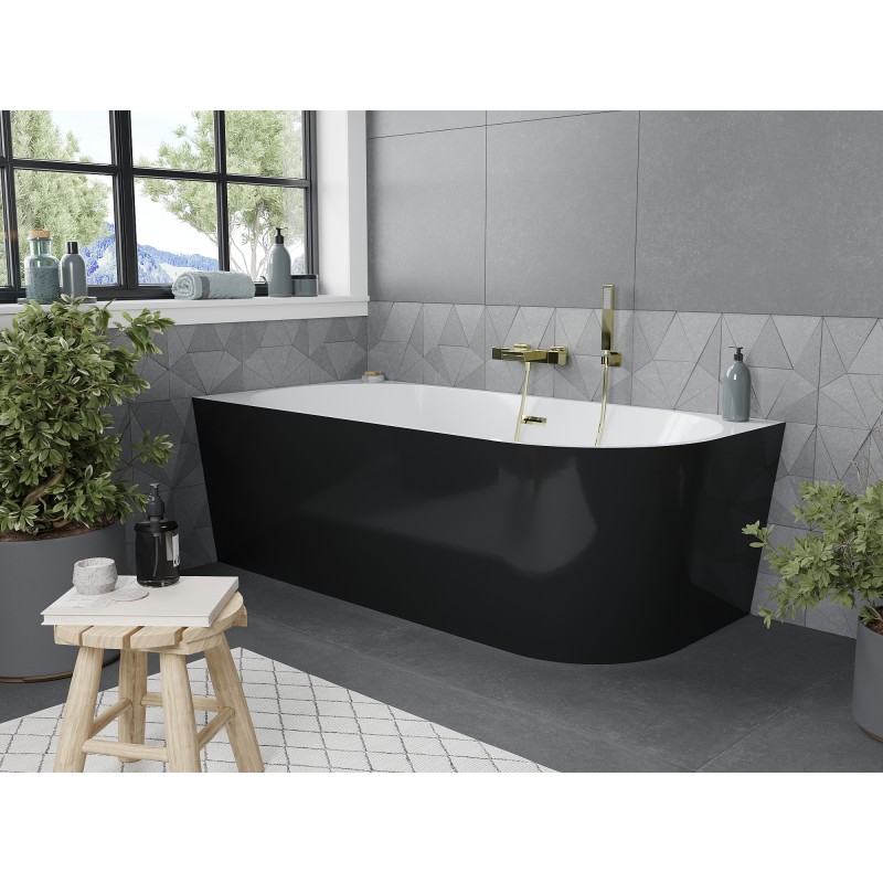 Mexen Mia baignoire autoportante d'angle gauche 140 x 75 cm, blanc/noir, trop-plein doré - 52691407575L-50