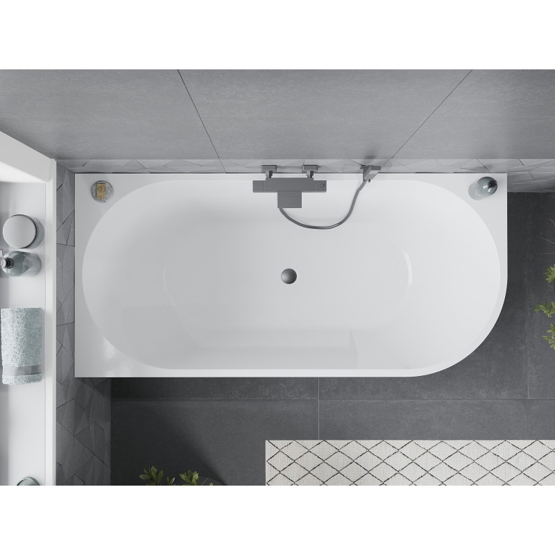 Mexen Mia baignoire îlot d'angle gauche 140 x 75 cm, blanc/noir, trop-plein gris métallique brossé - 52691407575L-66