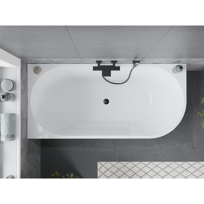 Mexen Mia baignoire autoportante d'angle gauche 140 x 75 cm, blanche/noire, trop-plein noir - 52691407575L-70
