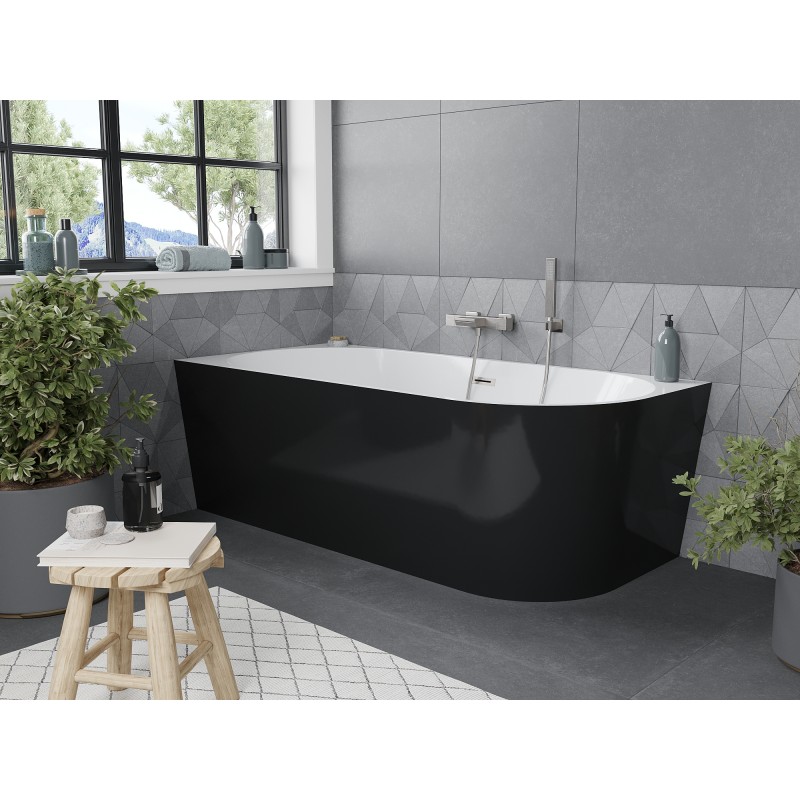 Mexen Mia baignoire autoportante d'angle gauche 140 x 75 cm, blanc/noir, trop-plein nickel brossé - 52691407575L-97