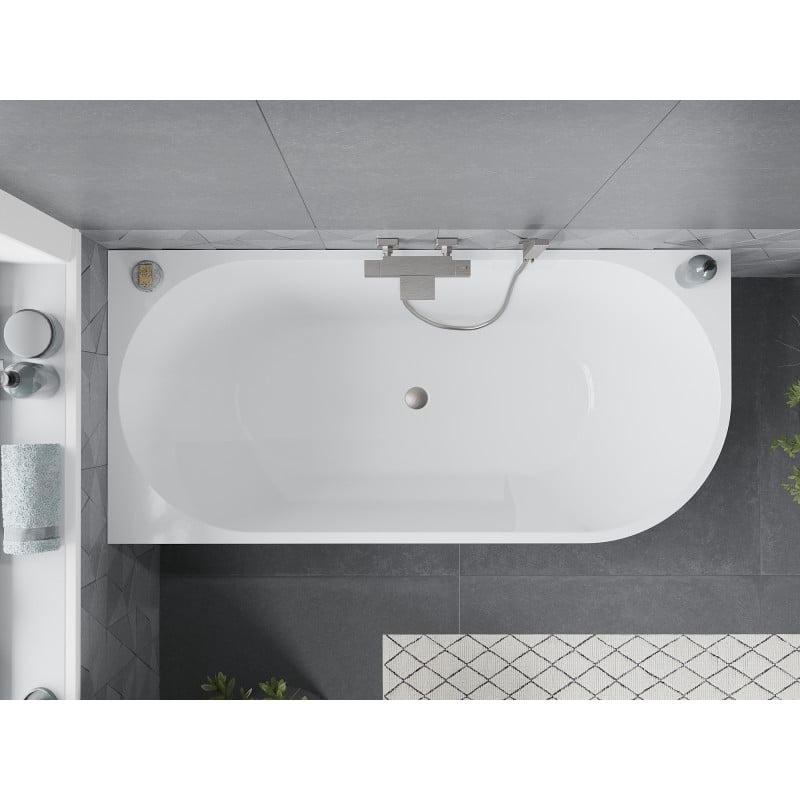 Mexen Mia baignoire autoportante d'angle gauche 140 x 75 cm, blanc/noir, trop-plein nickel brossé - 52691407575L-97
