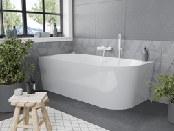 Baignoire Mexen Mia autoportante d'angle gauche 160 x 80 cm, blanche, trop-plein blanc - 52691608000L-20