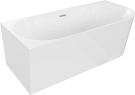 Mexen Mia baignoire autoportante d'angle gauche 160 x 80 cm, blanche, trop-plein or brossé - 52691608000L-55