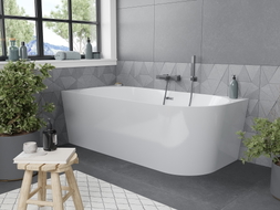 Mexen Mia baignoire îlot d'angle gauche 160 x 80 cm, blanche, trop-plein gun gris brossé - 52691608000L-66